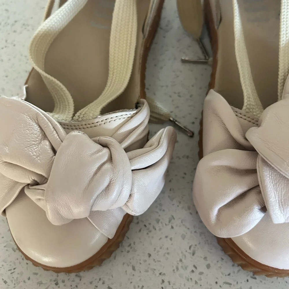 Puma Fenty by Rhianna sling back tie up leather Women's Cream Espadrille Sandals